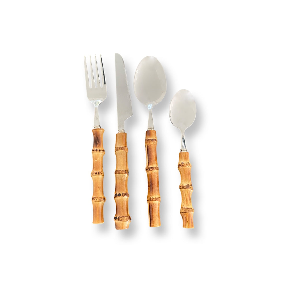 Bamboo cutlery silver set