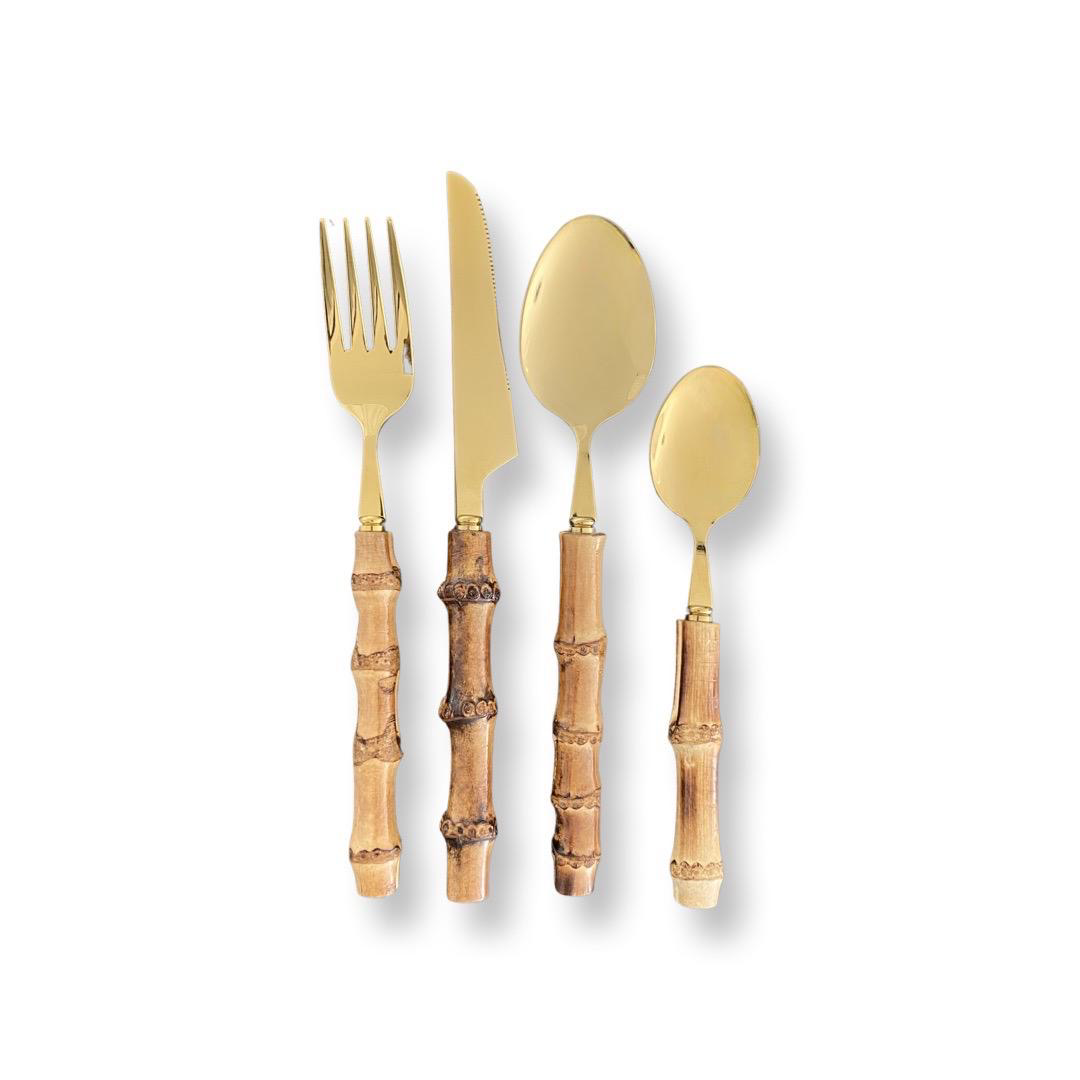 Bamboo cutlery gold set